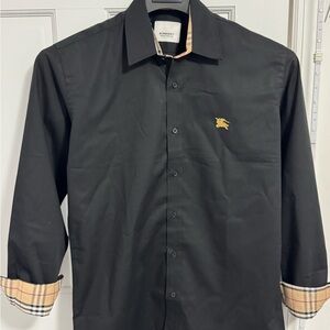 Burberry Black Casual Button Down Shirt with Plaid Cuffs